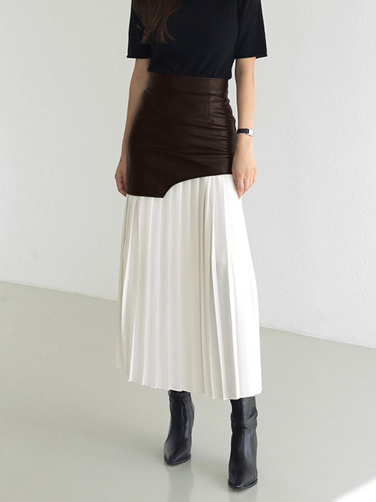 Esme | Asymmetric Pleated Maxi Skirt-Skirts-Urban Devyne-Dark Brown-XS-Urban Devyne