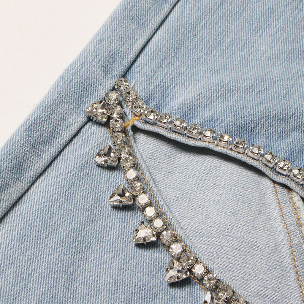 Glint | Crystal Embellished Cutout High-Waist Straight Jeans-Jeans-Urban Devyne-Urban Devyne