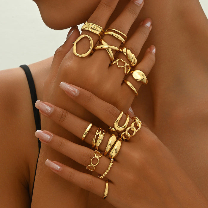 Ebony 16pc Adjustable Geometric Ring Set
