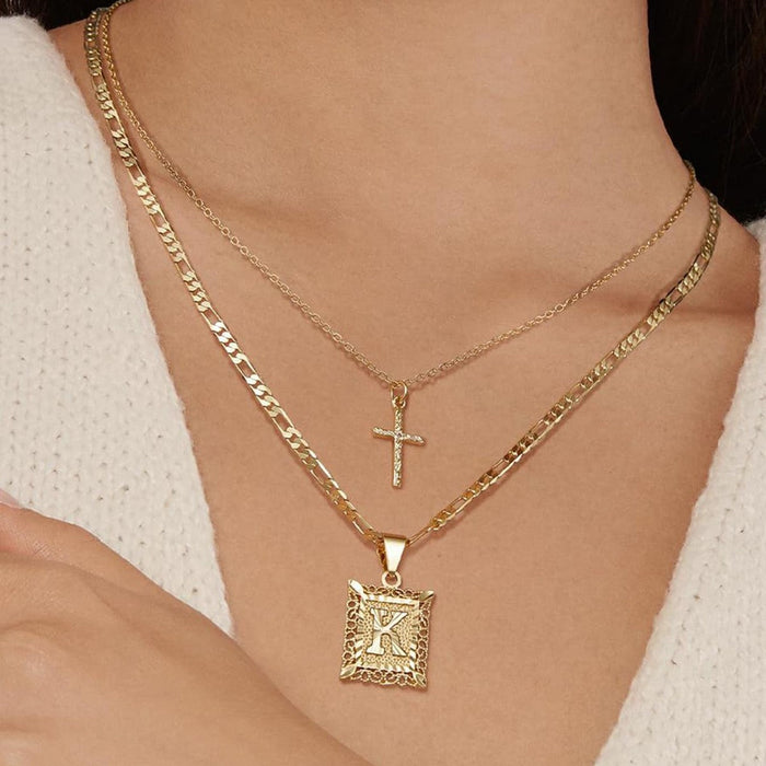 Beatrice 14k Initial & Cross Necklace Set