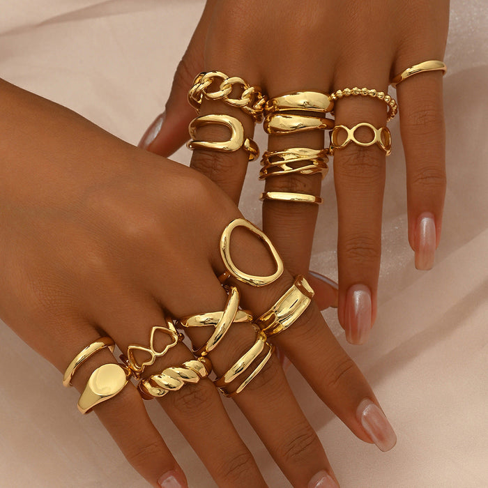Ebony 16pc Adjustable Geometric Ring Set