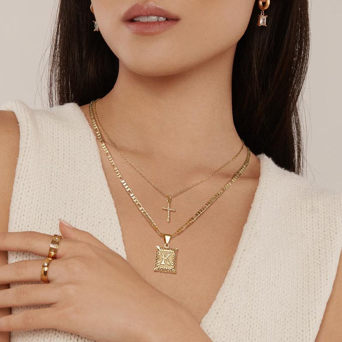 Beatrice 14k Initial & Cross Necklace Set
