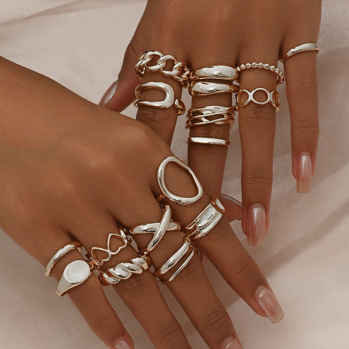 Ebony 16pc Adjustable Geometric Ring Set