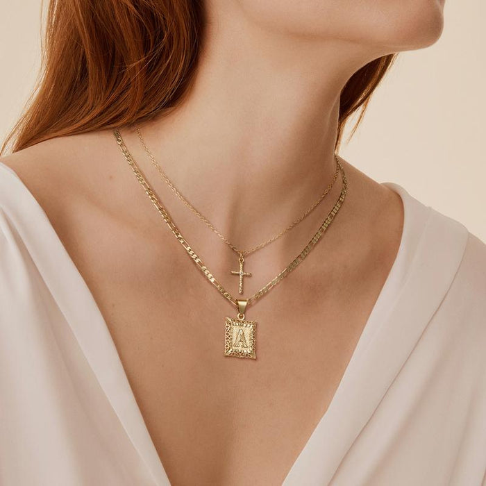 Beatrice 14k Initial & Cross Necklace Set