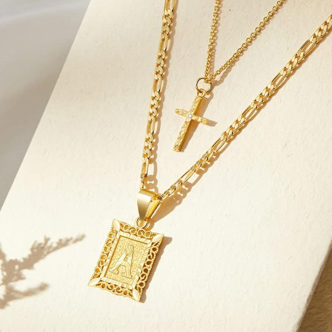 Beatrice 14k Initial & Cross Necklace Set