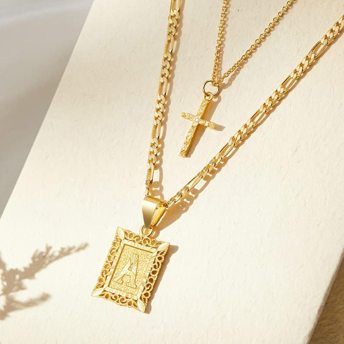Beatrice 14k Initial & Cross Necklace Set