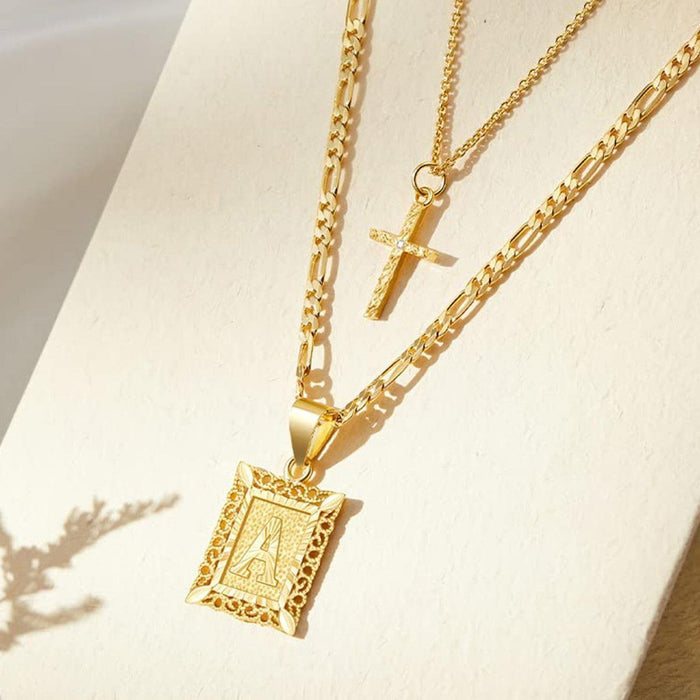 Beatrice 14k Initial & Cross Necklace Set