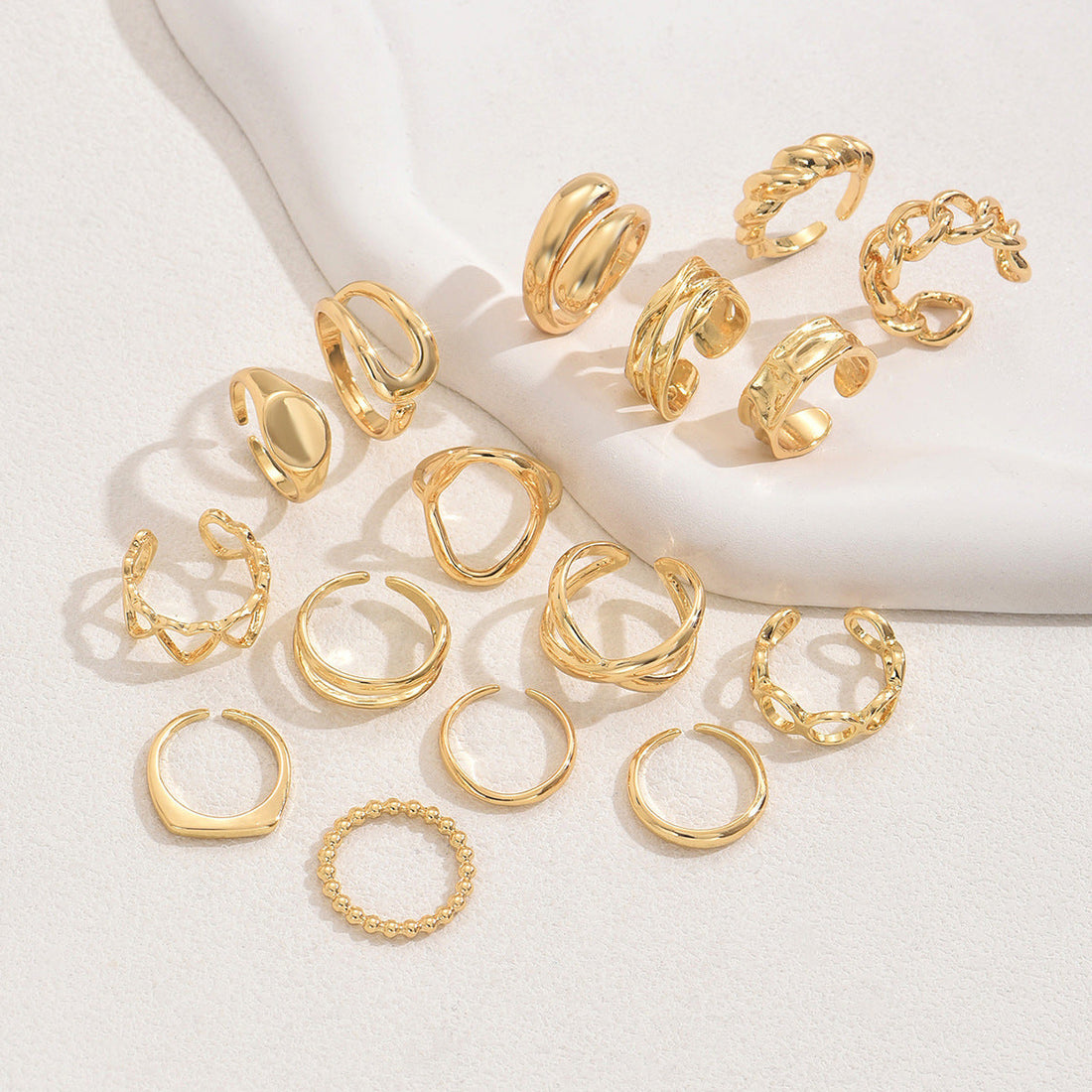 Ebony 16pc Adjustable Geometric Ring Set