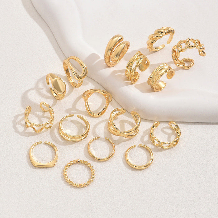 Ebony 16pc Adjustable Geometric Ring Set