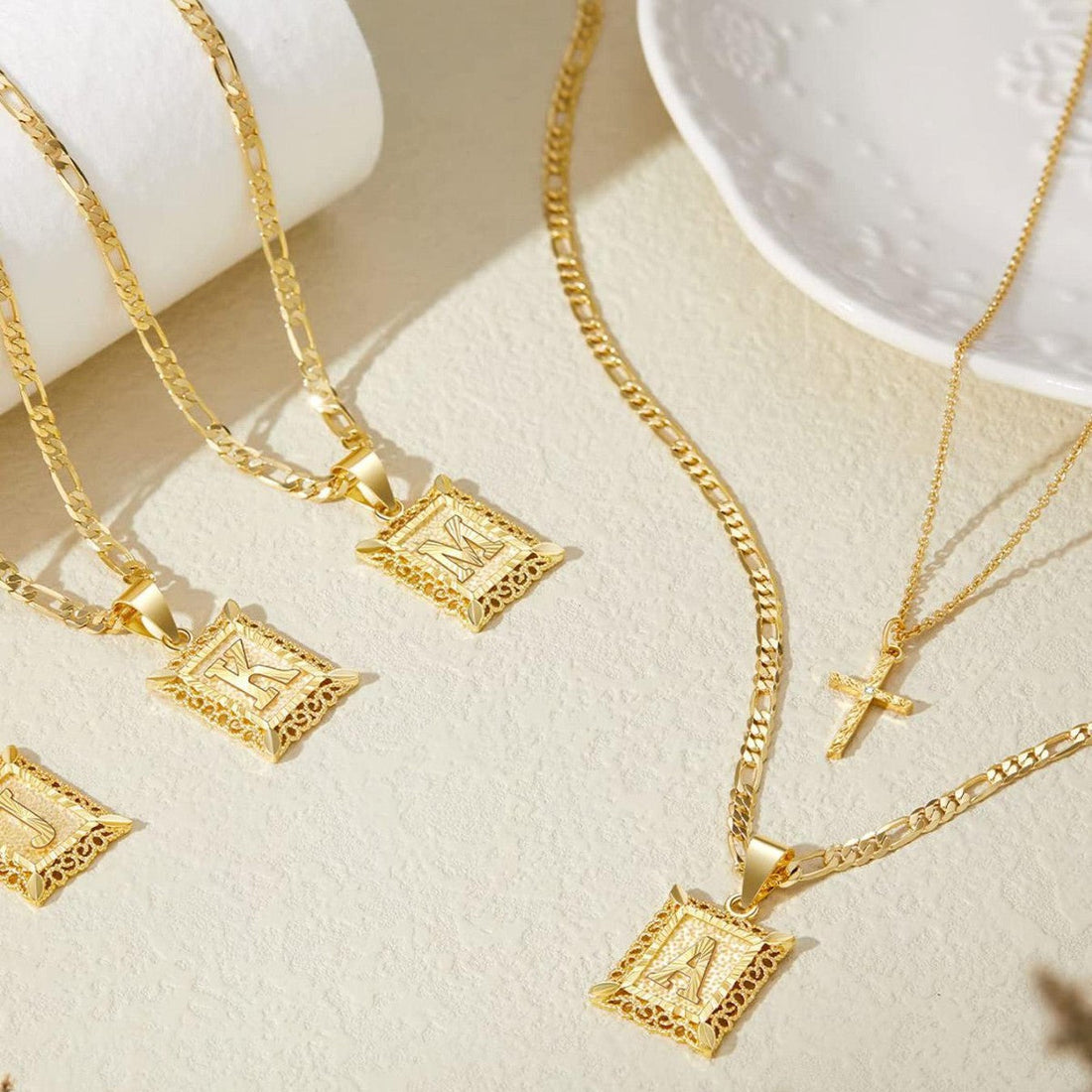 Beatrice 14k Initial & Cross Necklace Set