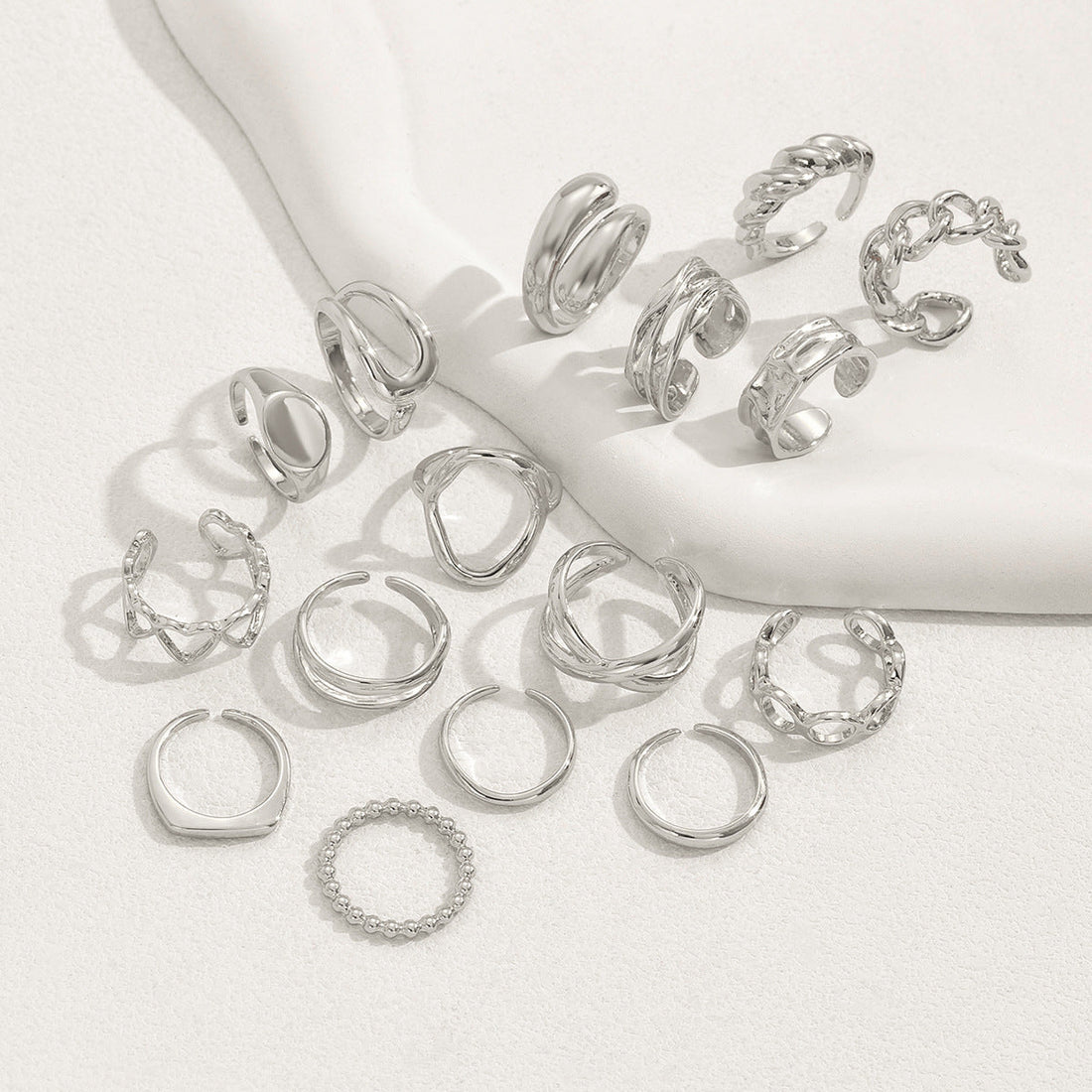 Ebony 16pc Adjustable Geometric Ring Set
