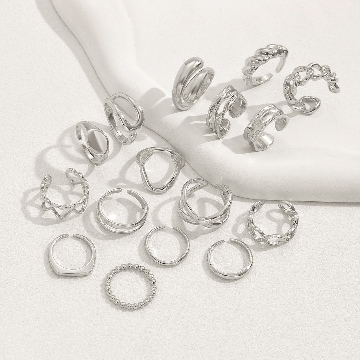 Ebony 16pc Adjustable Geometric Ring Set