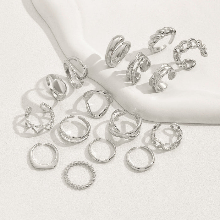 Ebony 16pc Adjustable Geometric Ring Set