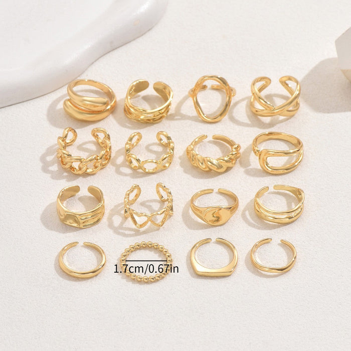 Ebony 16pc Adjustable Geometric Ring Set