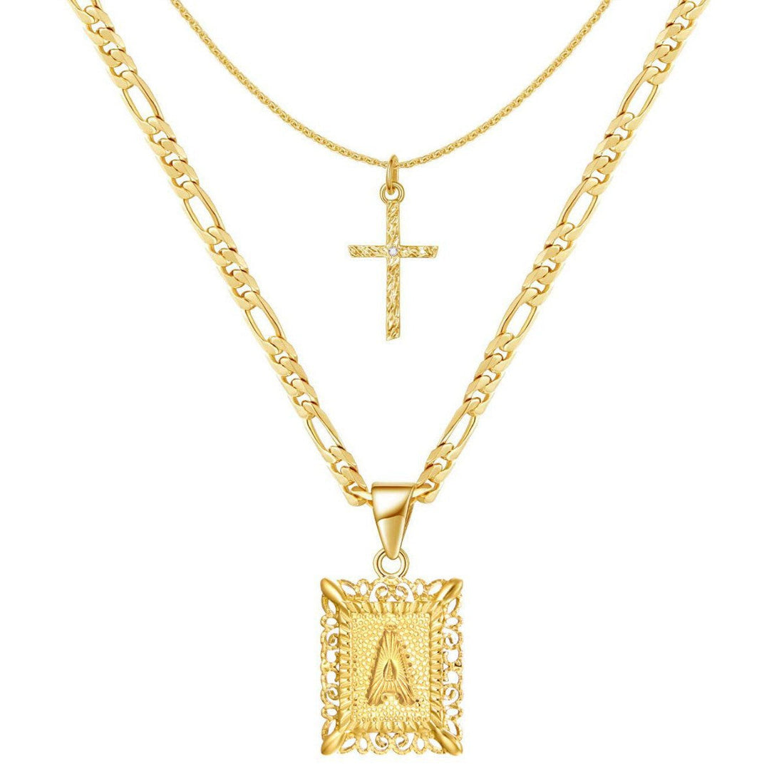 Beatrice 14k Initial & Cross Necklace Set