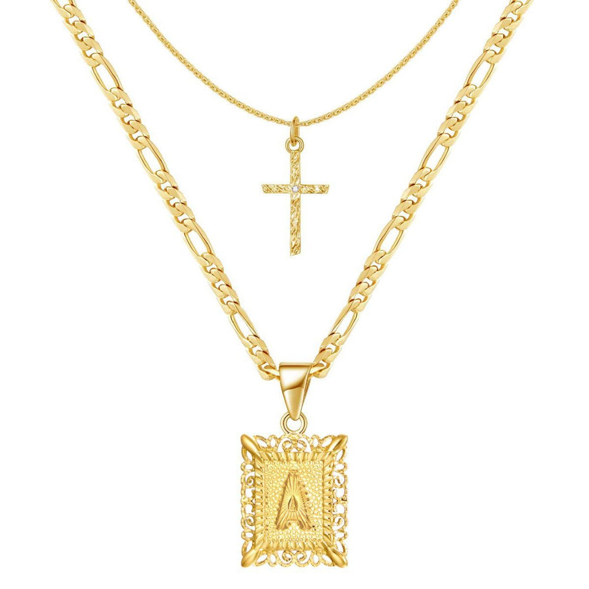 Beatrice 14k Initial & Cross Necklace Set
