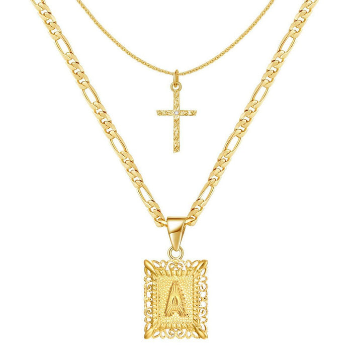 Beatrice 14k Initial & Cross Necklace Set
