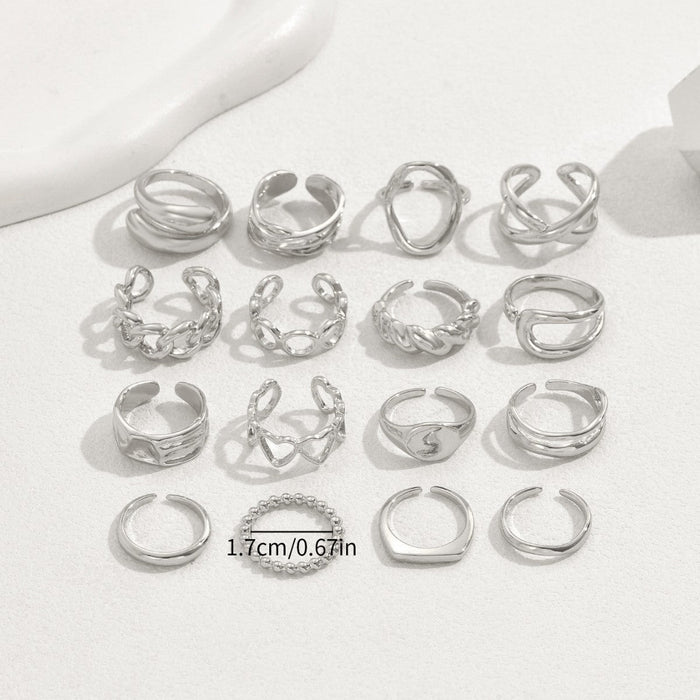Ebony 16pc Adjustable Geometric Ring Set