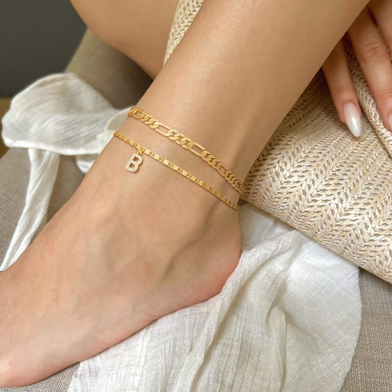 Molly Letter Initial 14k Diamond Anklet