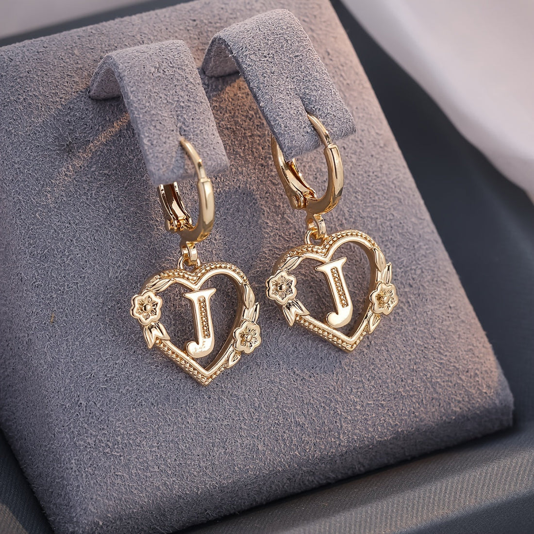 Annalise Heart Letter Initial Hoop Earrings