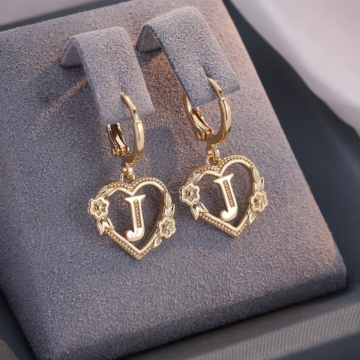 Annalise Heart Letter Initial Hoop Earrings