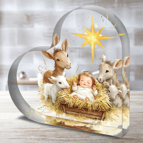 Acrylic Heart Ornament Nativity Scene Religious Christmas Decor