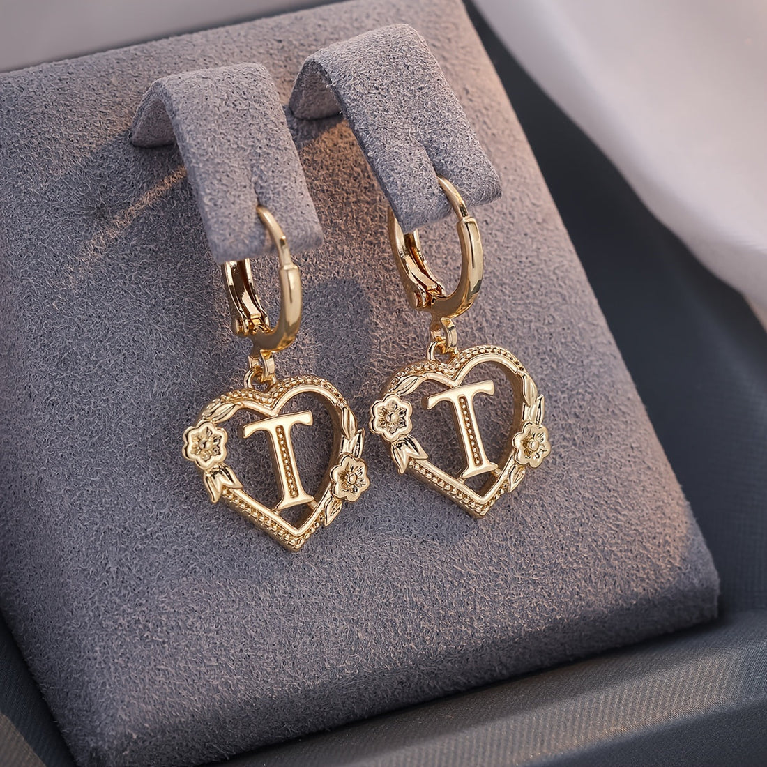 Annalise Heart Letter Initial Hoop Earrings