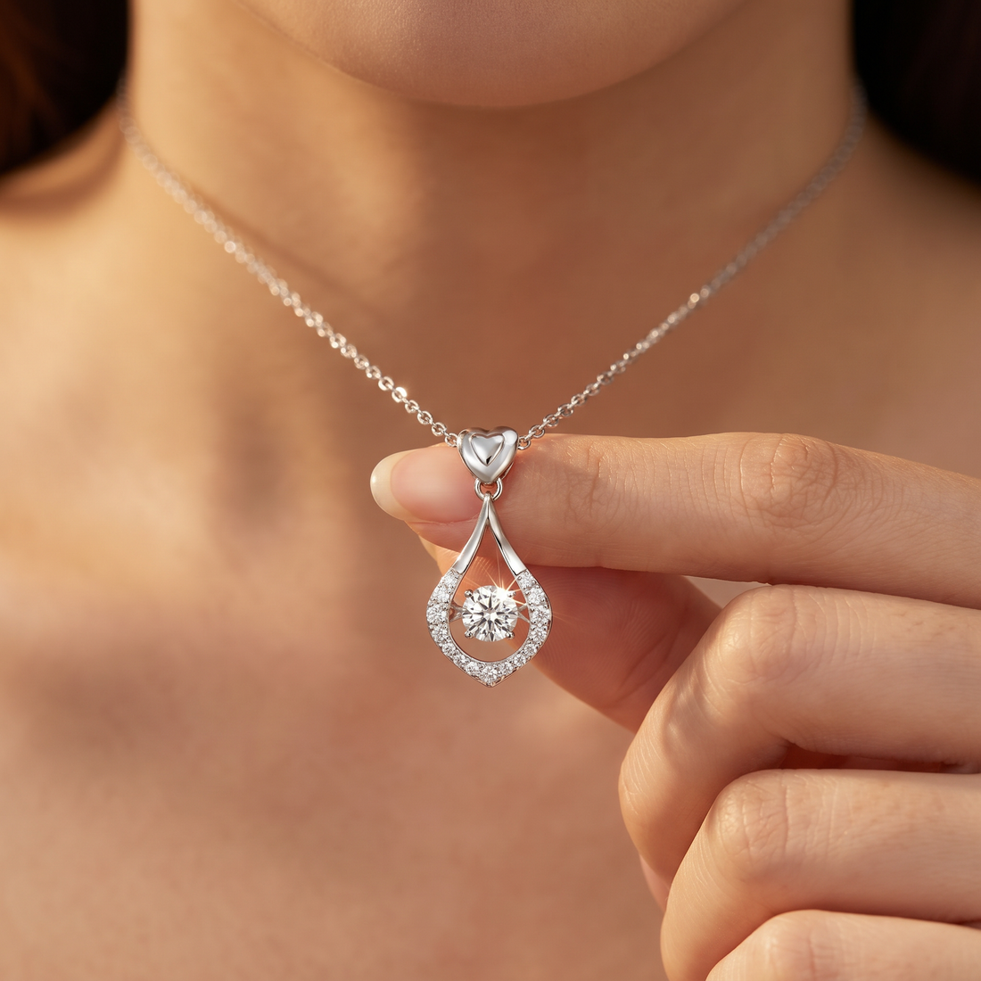 Wendy S925 Heart Diamond Teardrop Necklace