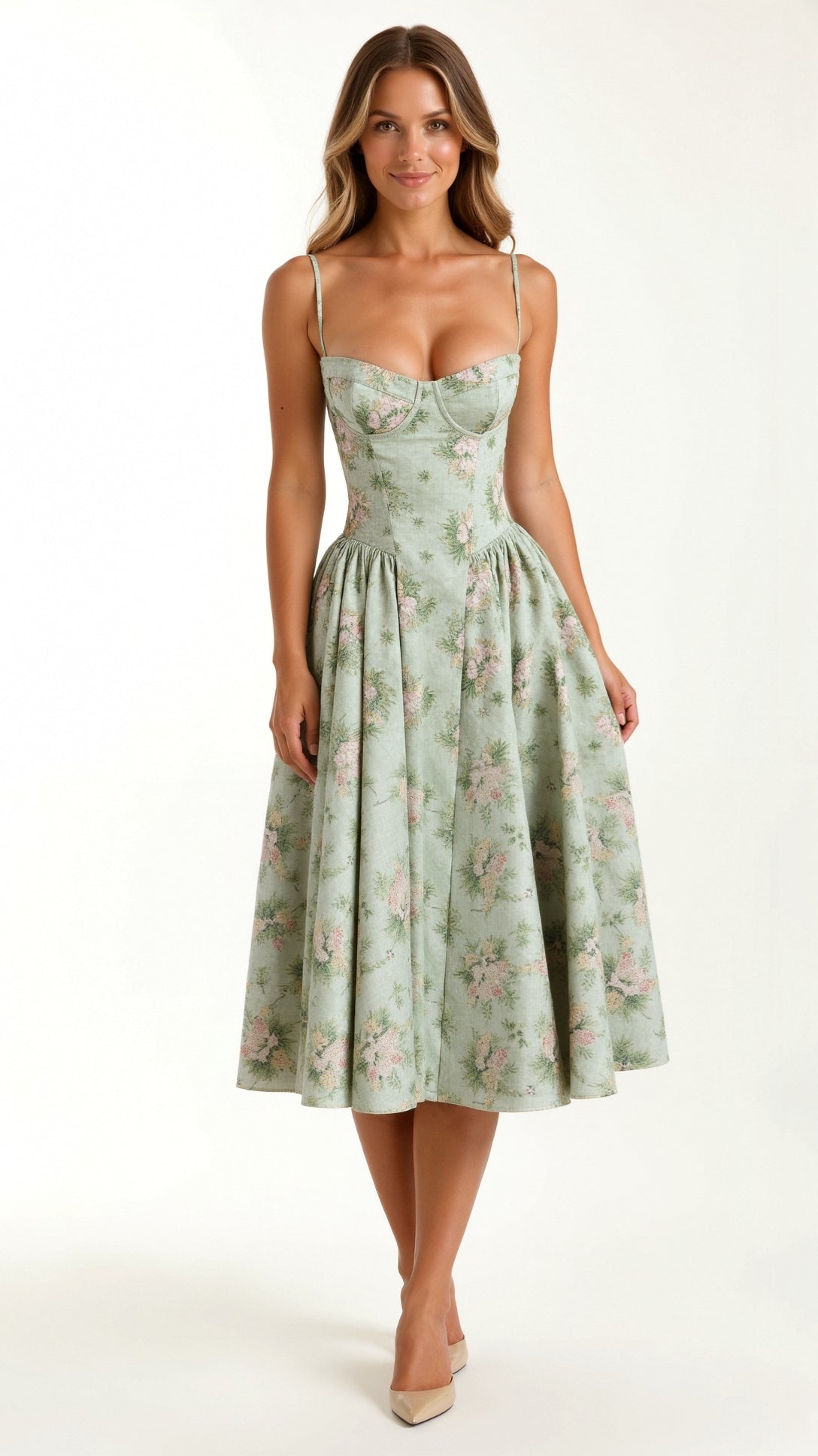 Soraya | Corset Midi Dress-Dresses-Urban Devyne-Green-XS-Urban Devyne