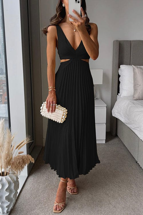 Aelise | Pleated Satin Midi Dress