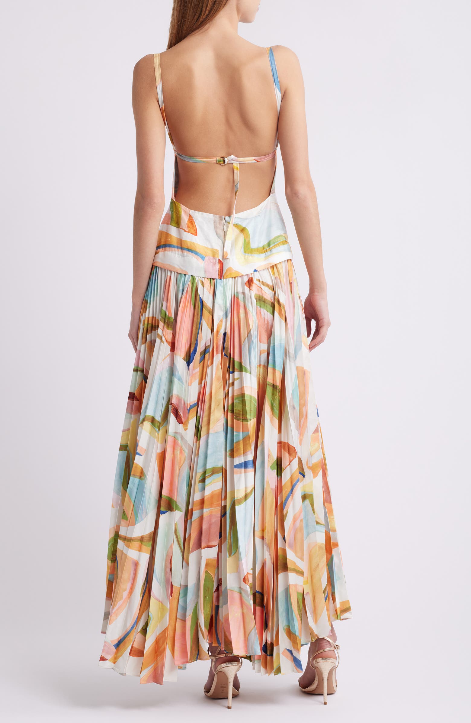 Bloom | Abstract Print Linen Blend Open Back Maxi Dress