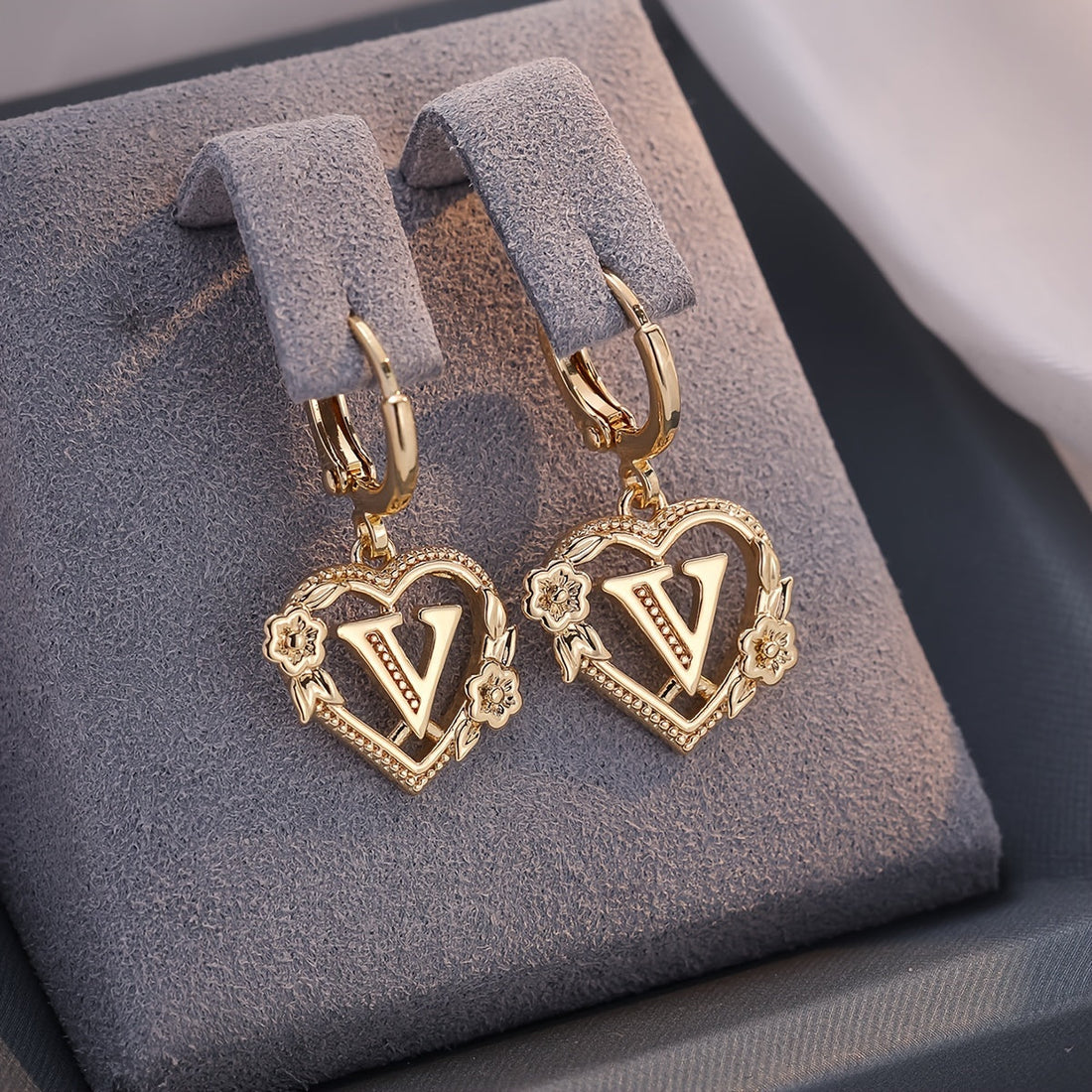 Annalise Heart Letter Initial Hoop Earrings