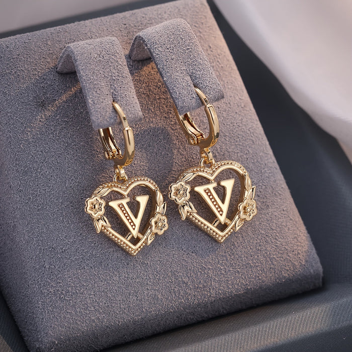 Annalise Heart Letter Initial Hoop Earrings