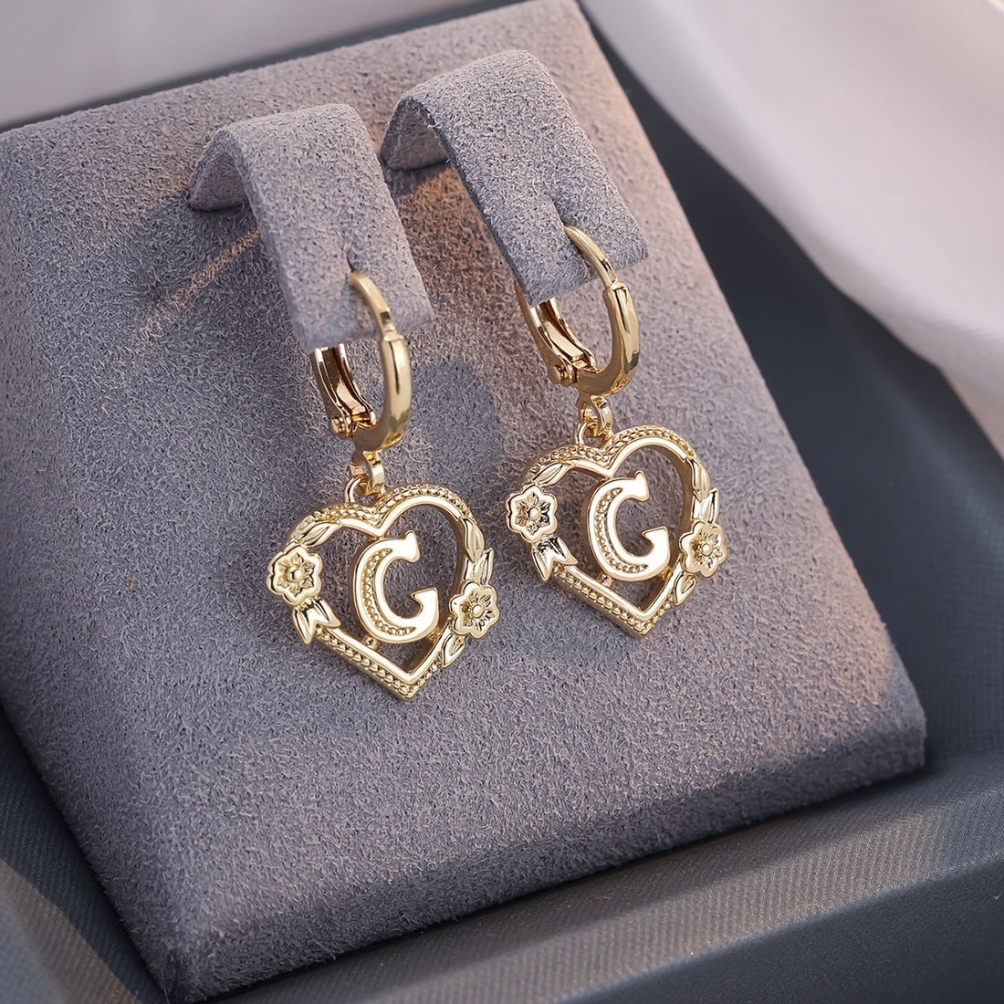 Annalise Heart Letter Initial Hoop Earrings