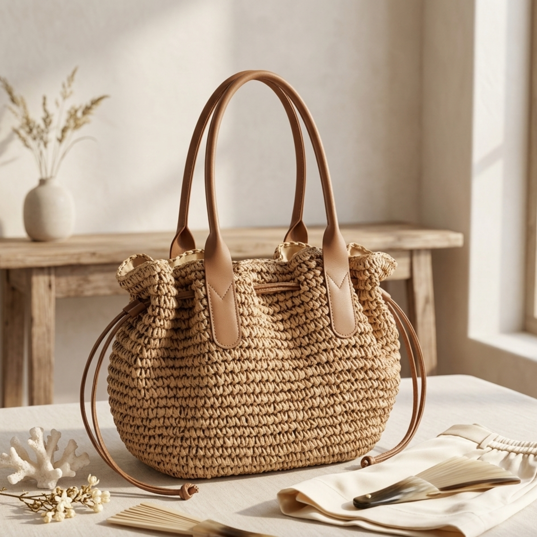 Jemima Premium Handwoven Straw Shoulder Bag