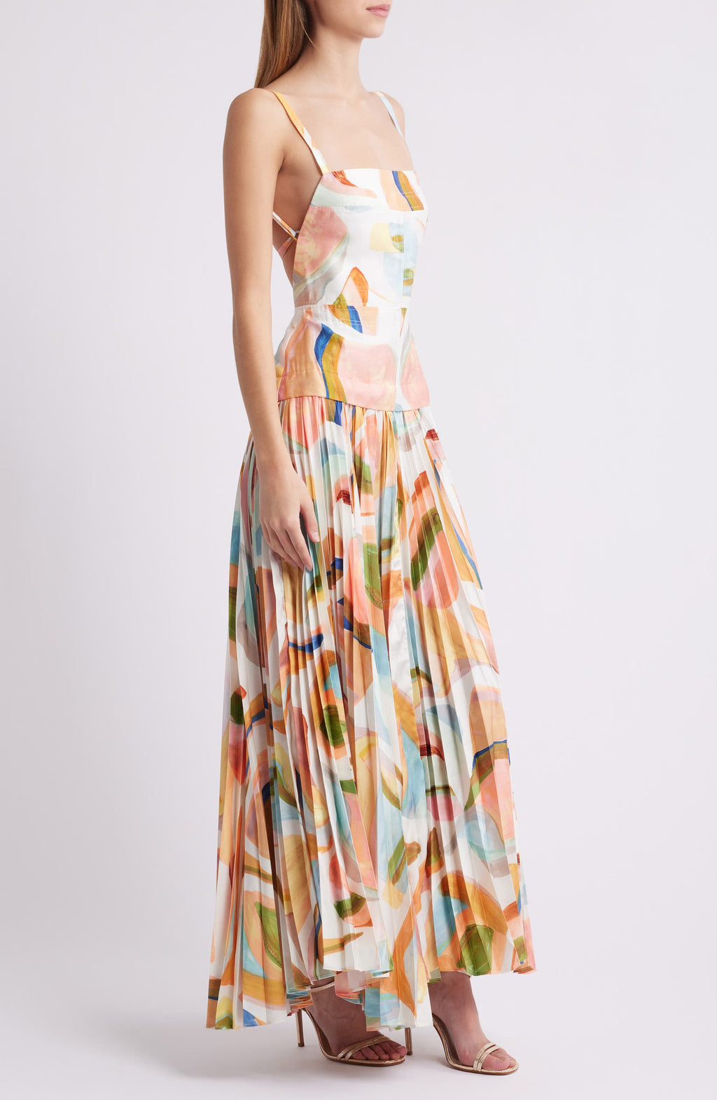 Bloom | Abstract Print Linen Blend Open Back Maxi Dress