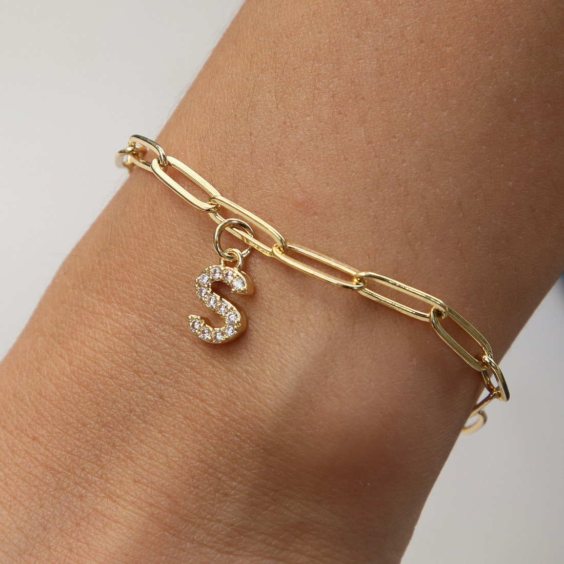 Natasha Paperclip Letter Initial Bracelet