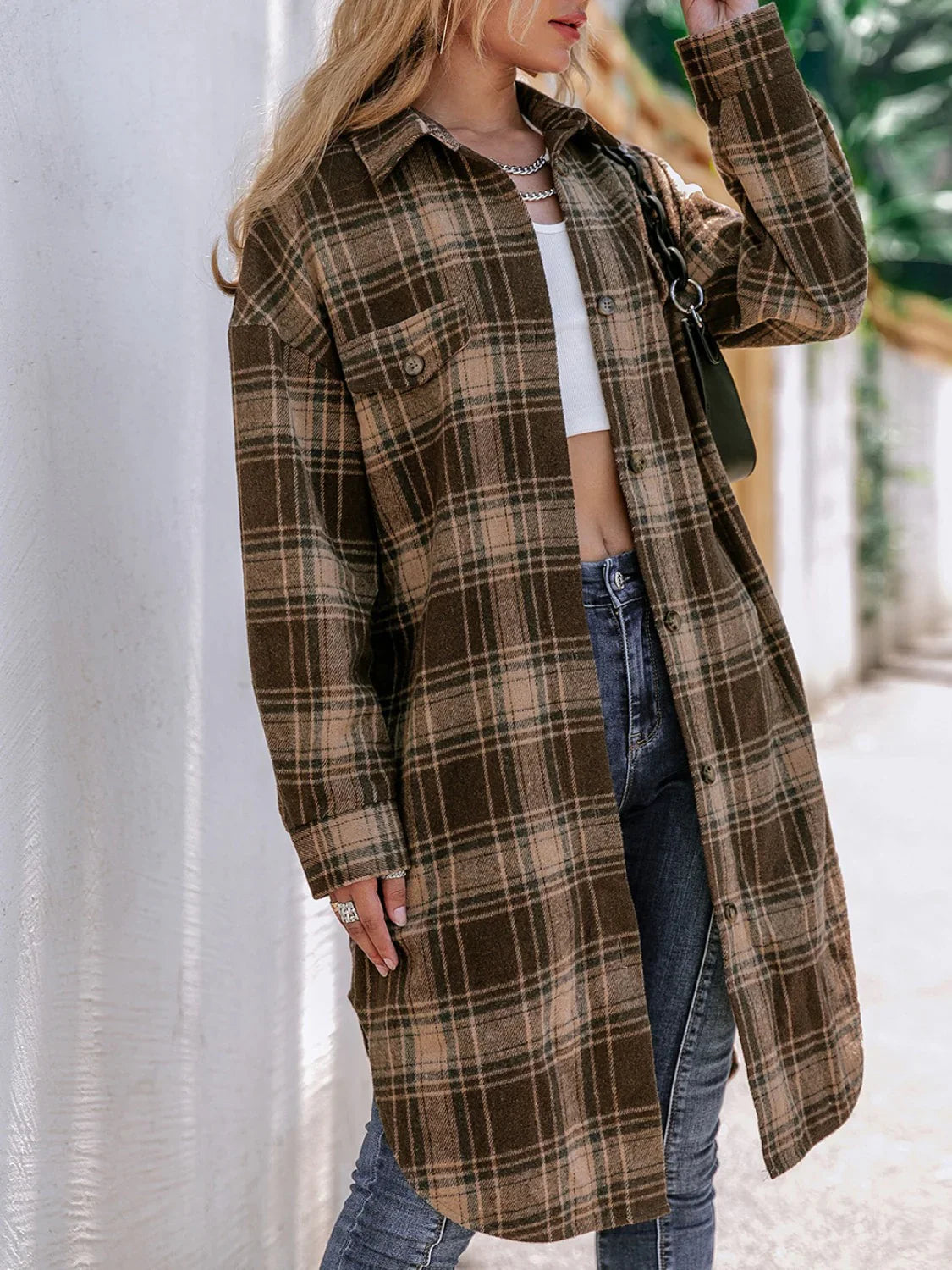 Plaid Wool Blend Long Coat with Lapel Collar - Loose Fit Winter Coat for Casual and Business Wear-Coats & Jackets-Urban Devyne-Urban Devyne