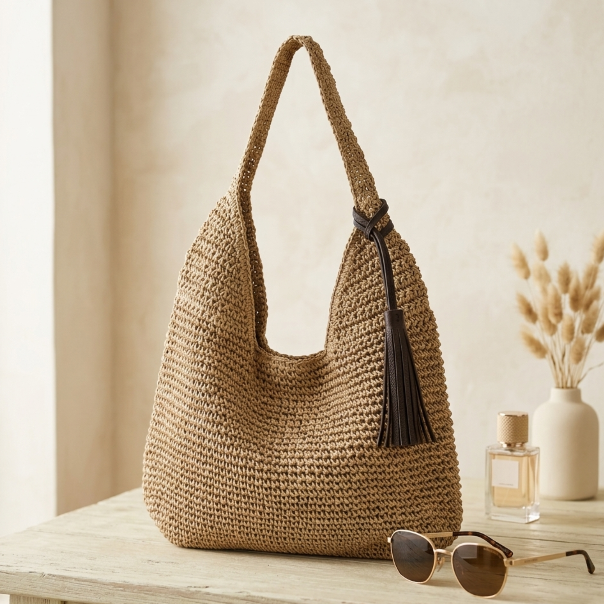 Naomi Sustainable Handwoven Straw Shoulder Bag