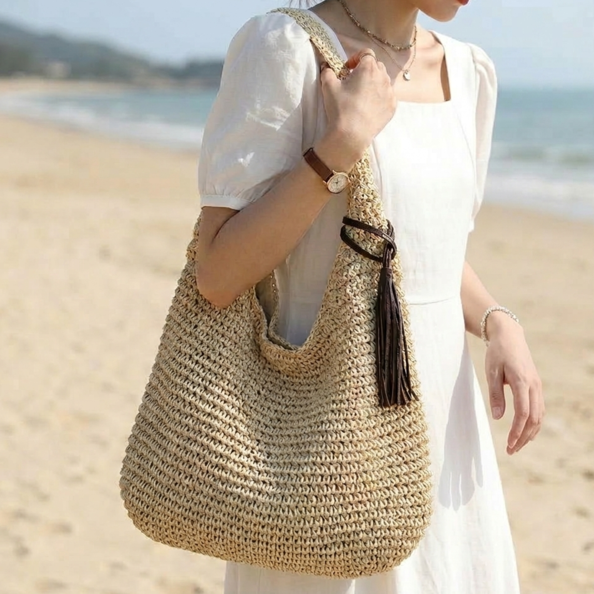 Naomi Sustainable Handwoven Straw Shoulder Bag