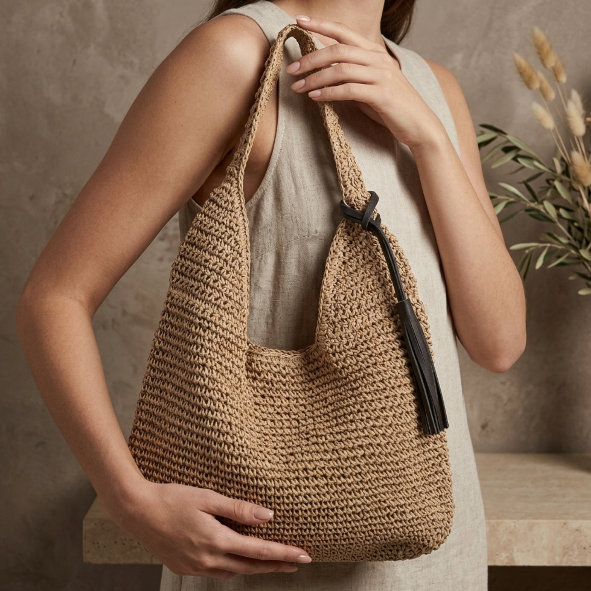 Naomi Sustainable Handwoven Straw Shoulder Bag