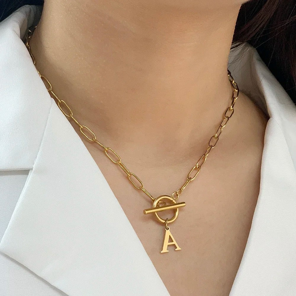 Emily Letter Initial Circle Lock Clasp Necklace
