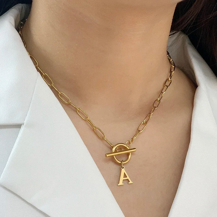 Emily Letter Initial Circle Lock Clasp Necklace