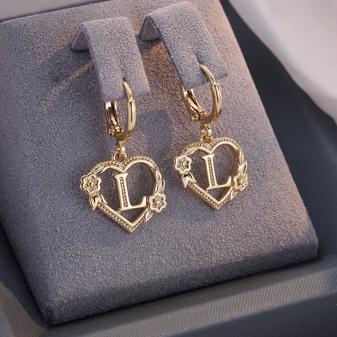 Annalise Heart Letter Initial Hoop Earrings