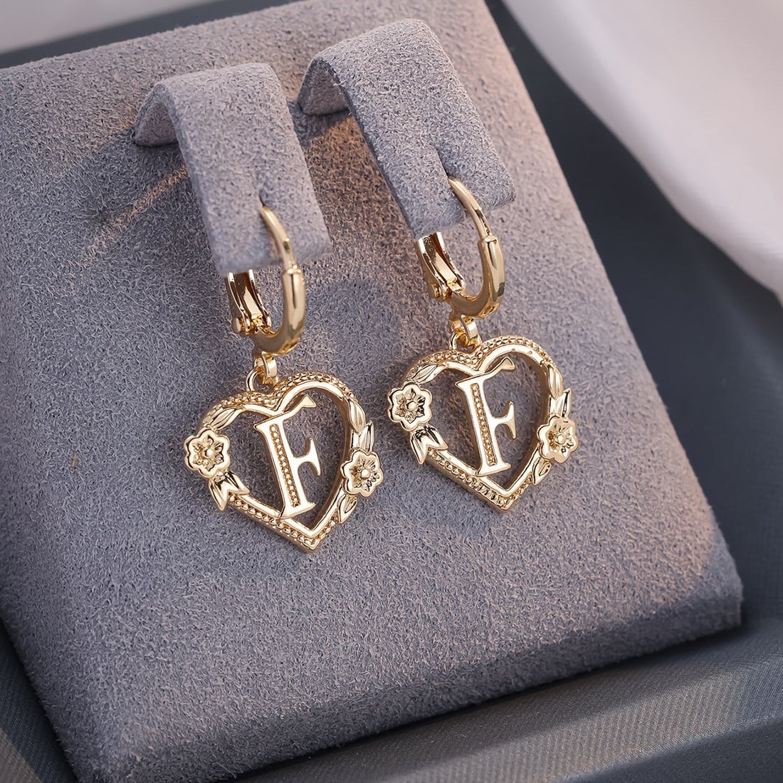 Annalise Heart Letter Initial Hoop Earrings