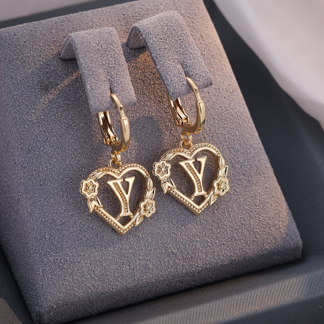 Annalise Heart Letter Initial Hoop Earrings