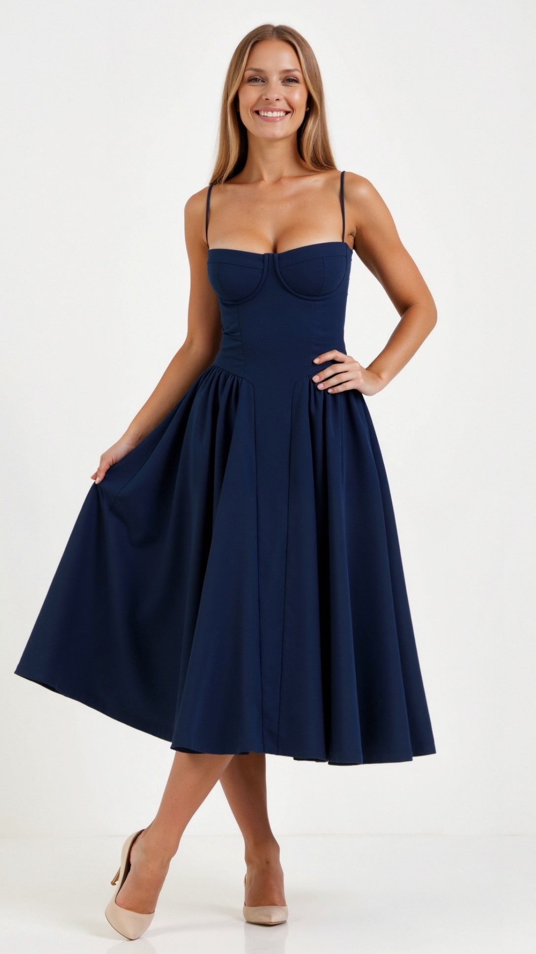 Soraya | Corset Midi Dress-Dresses-Urban Devyne-Navy-XS-Urban Devyne