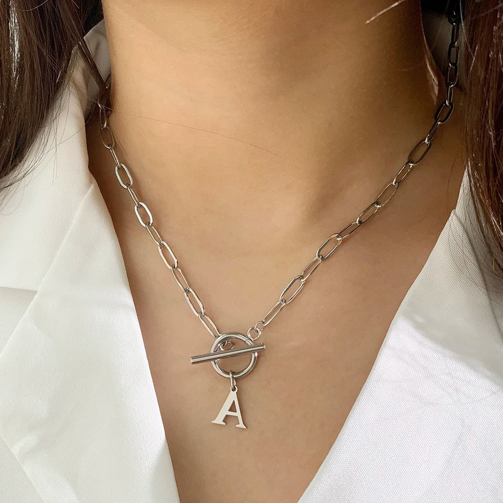 Emily Letter Initial Circle Lock Clasp Necklace