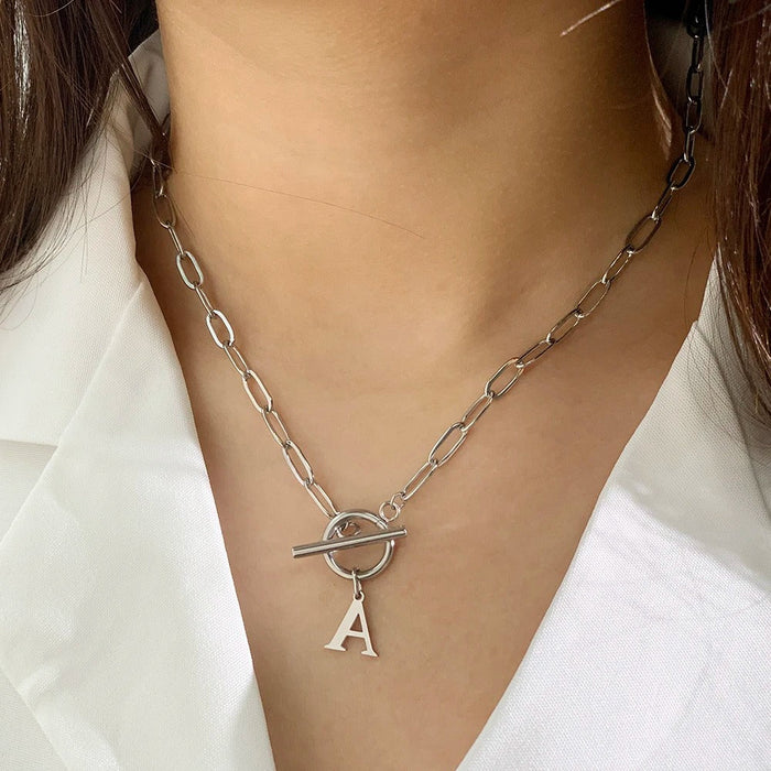Emily Letter Initial Circle Lock Clasp Necklace