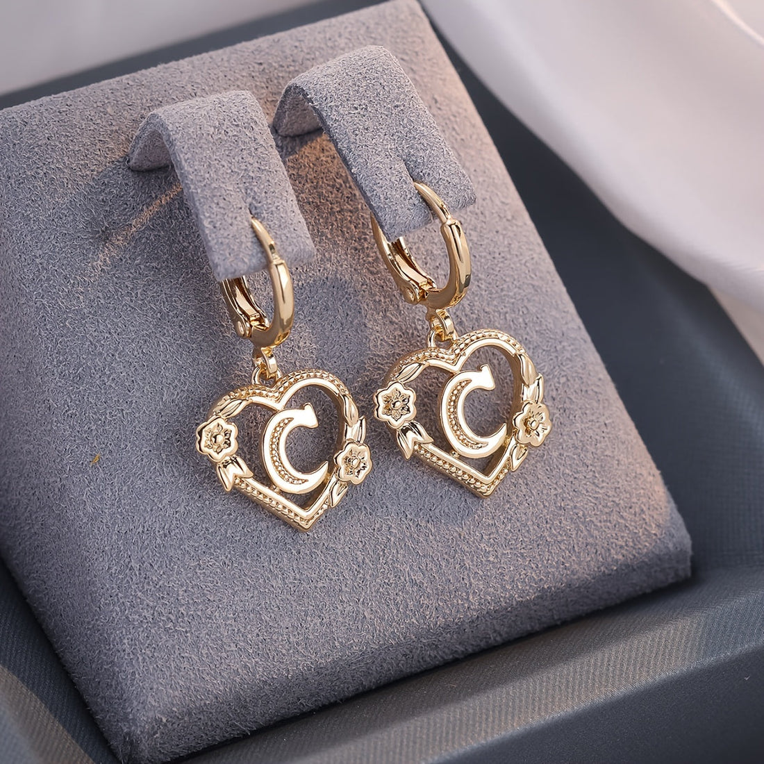 Annalise Heart Letter Initial Hoop Earrings